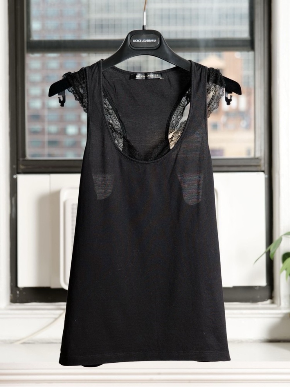 Balenciaga Black Lace-Trim Scoop Neck Tank